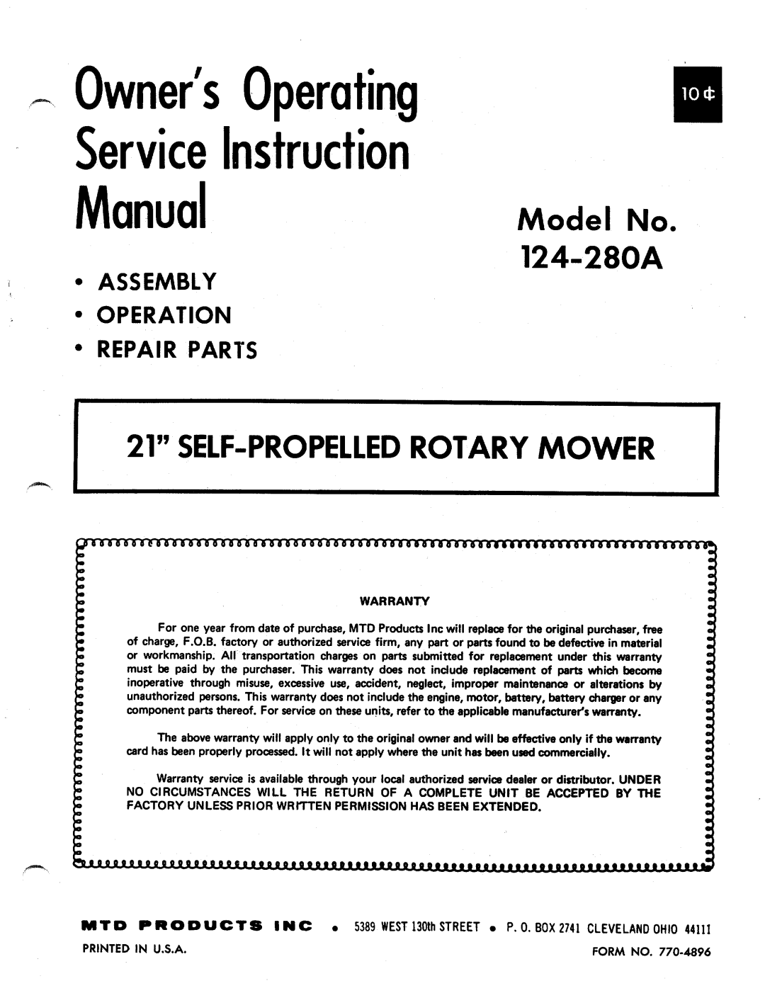 MTD 124-280A manual 