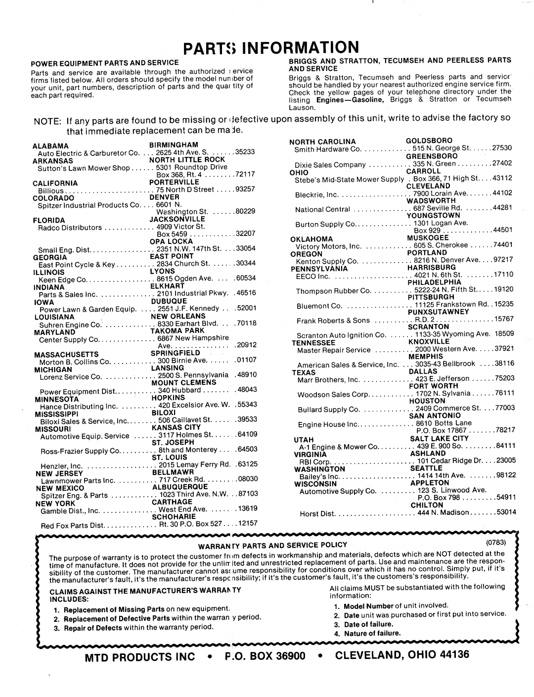 MTD 124-284-000 manual 