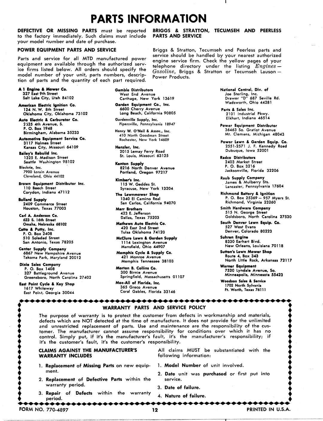 MTD 124-290A, 124-295A, 124 290A manual 