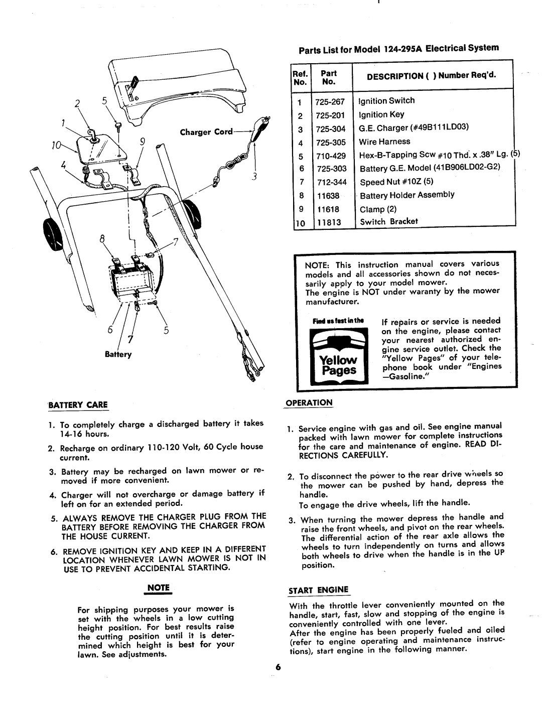 MTD 124-290A, 124-295A, 124 290A manual 