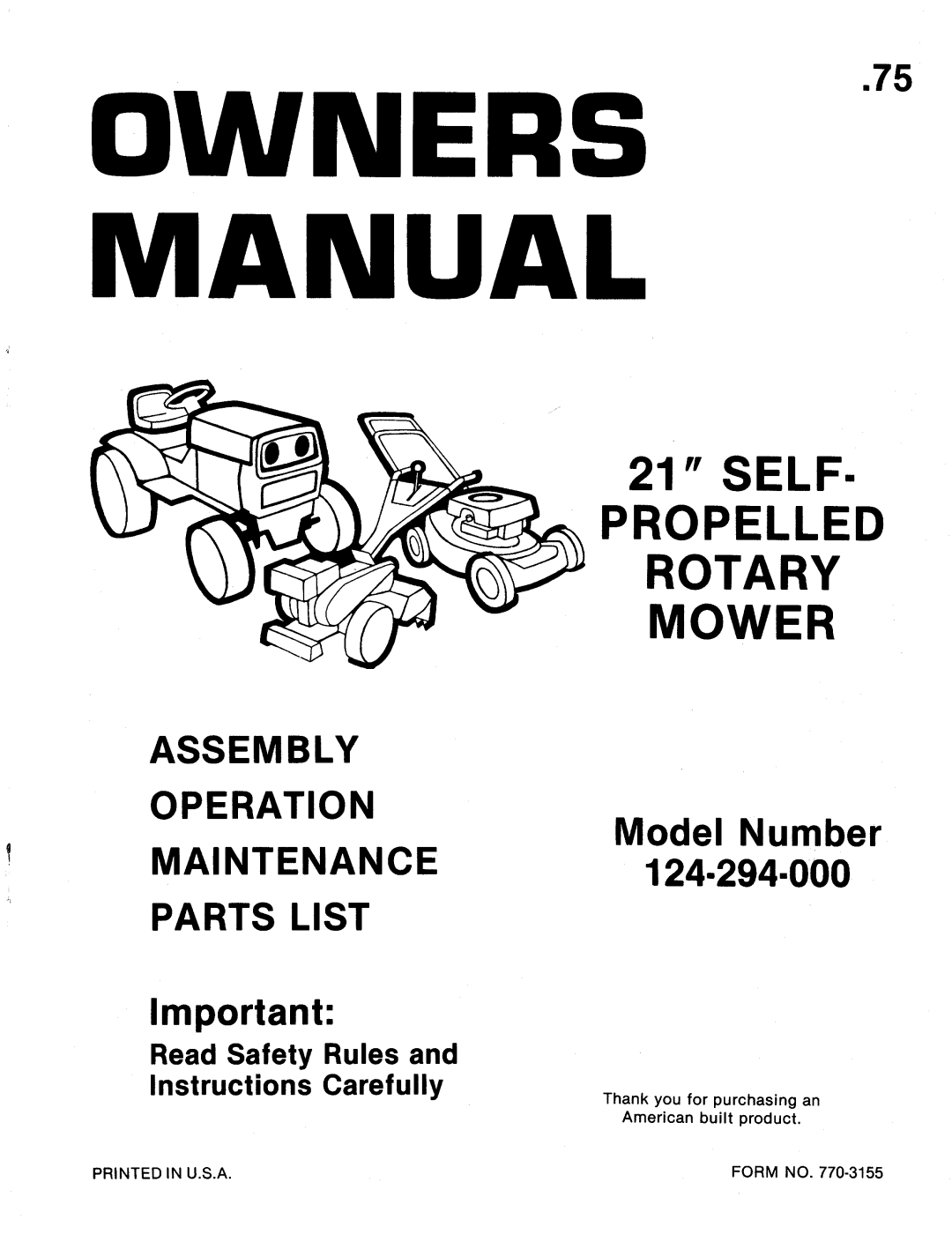 MTD 124-294-000 manual 