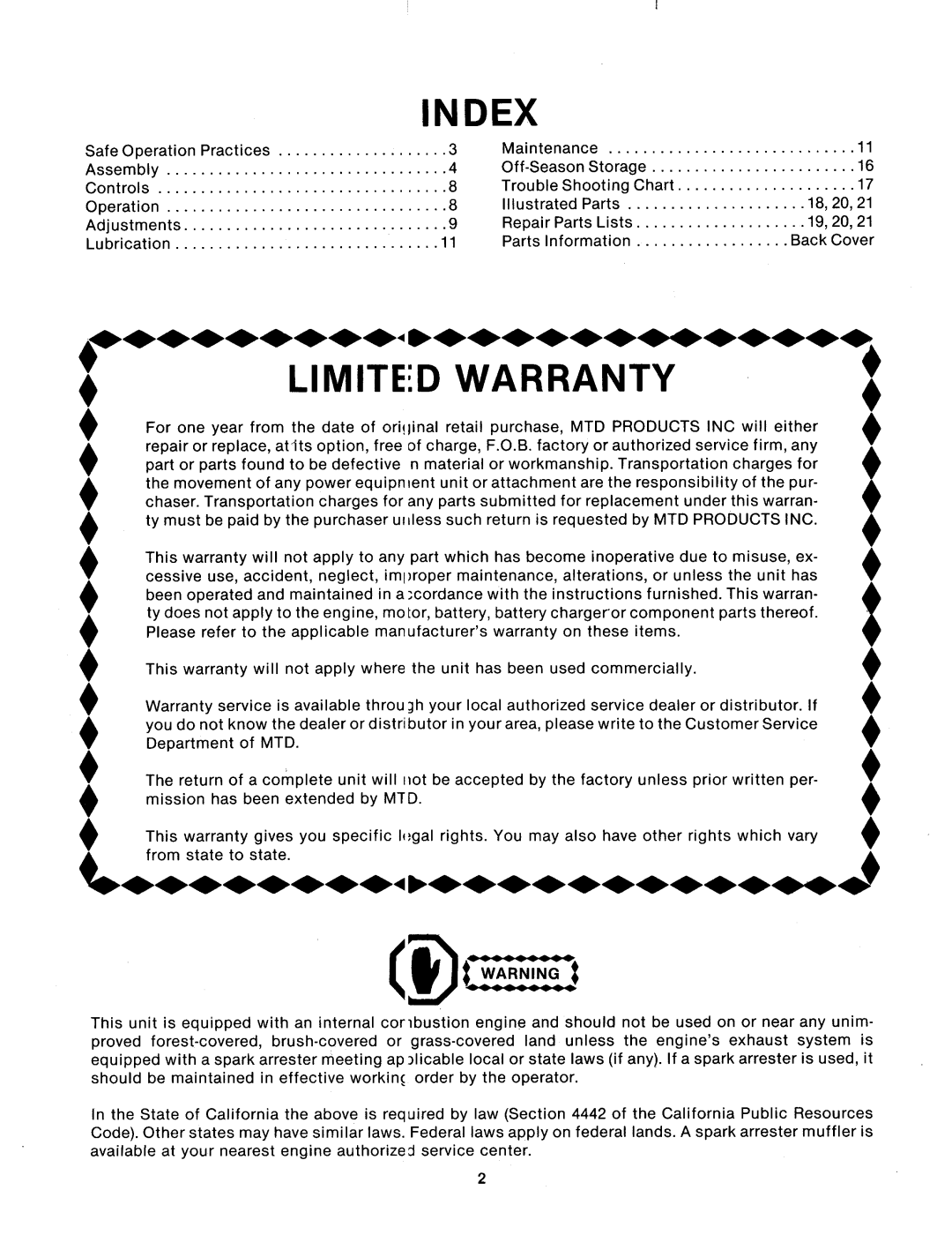 MTD 124-294-000 manual 