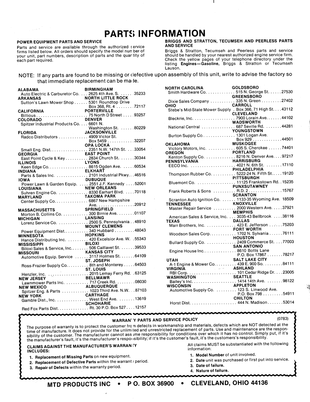 MTD 124-294-000 manual 