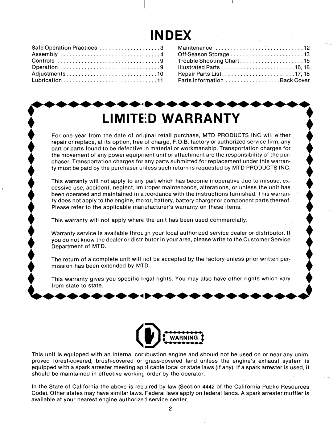 MTD 124-320-000 manual 