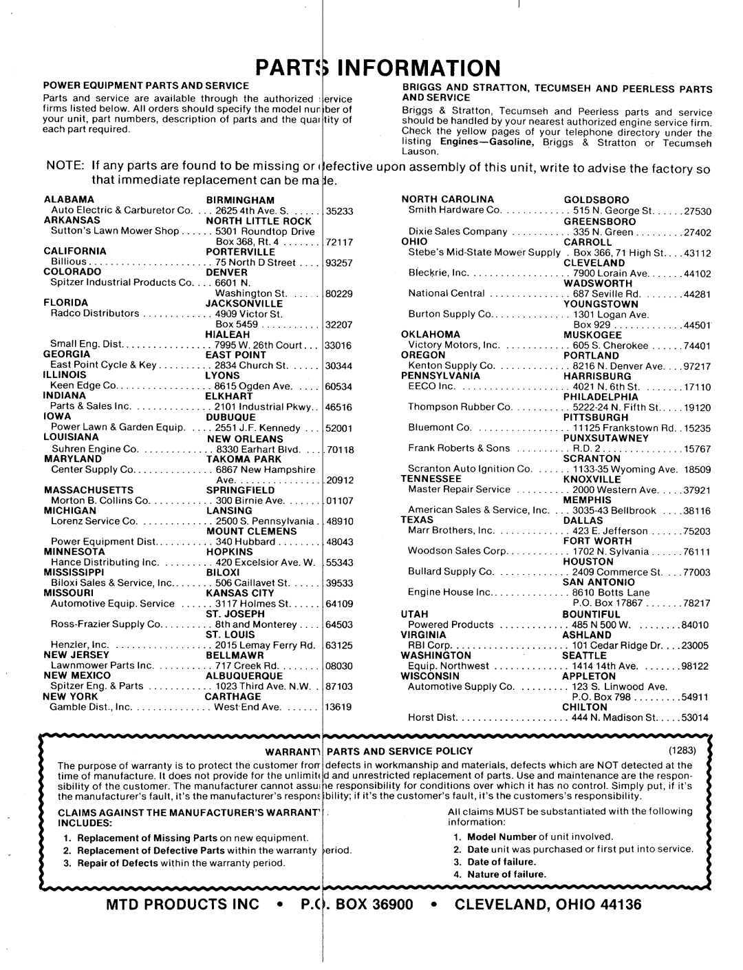 MTD 124-320-000 manual 