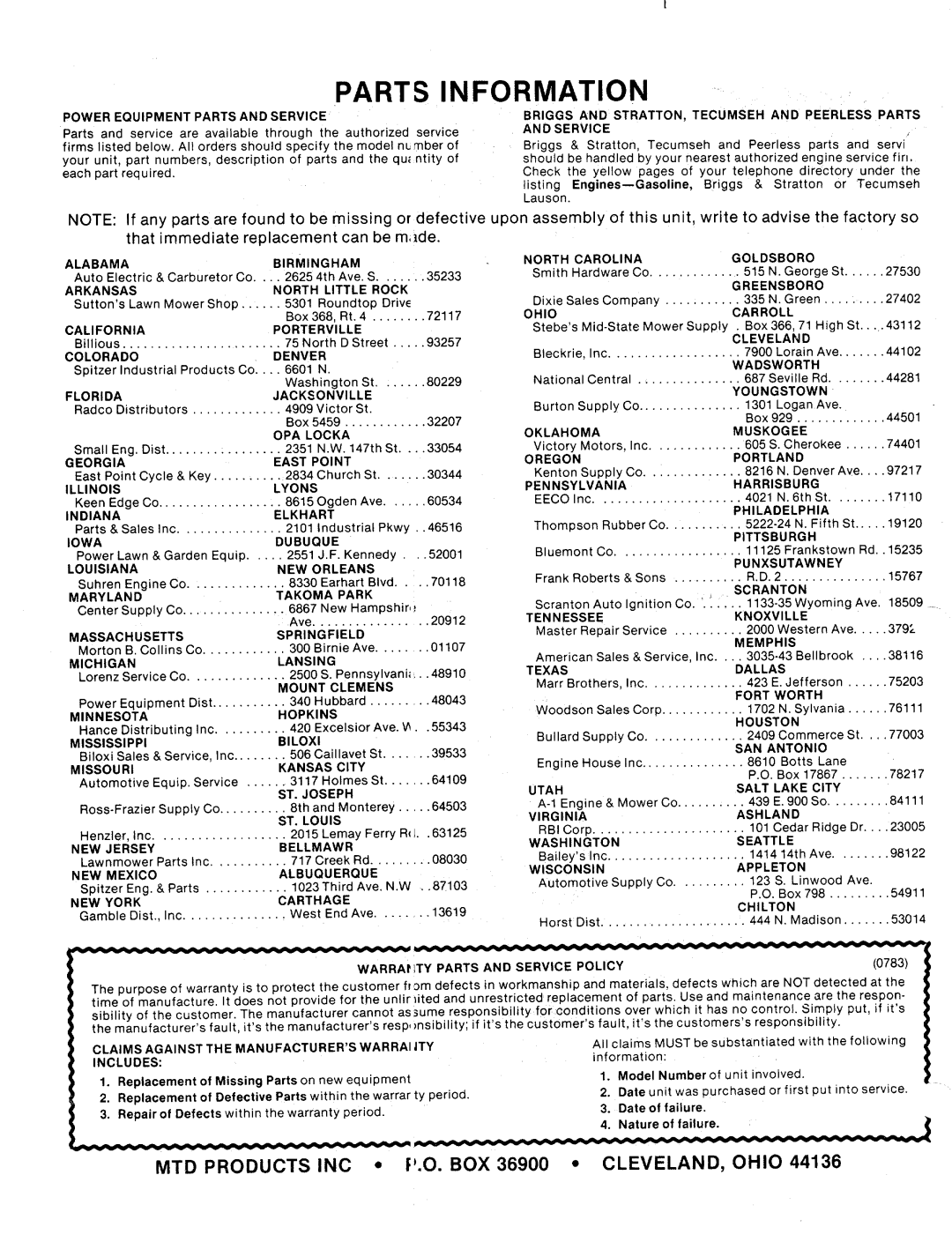 MTD 124-332-000 manual 