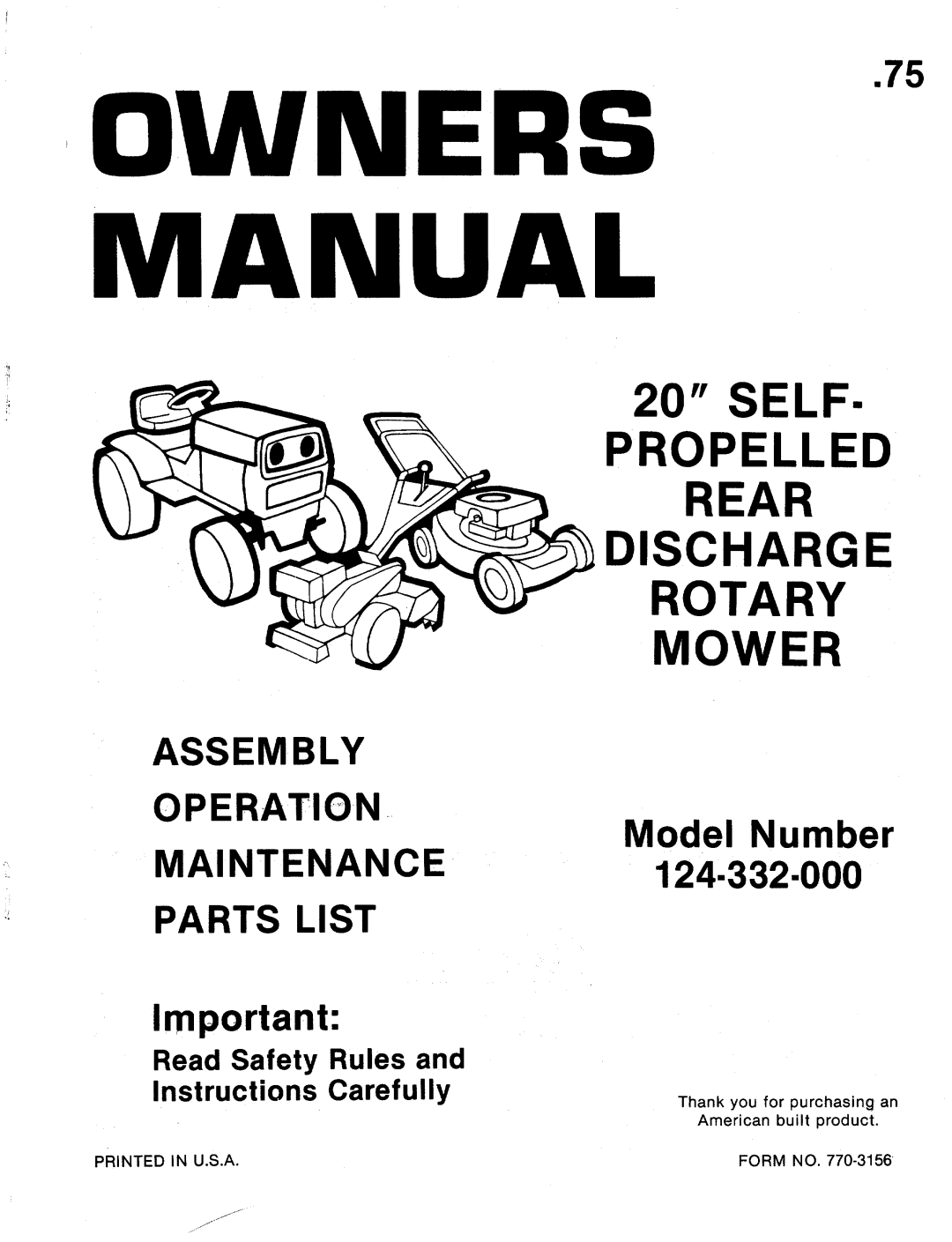 MTD 124-332-000 manual 