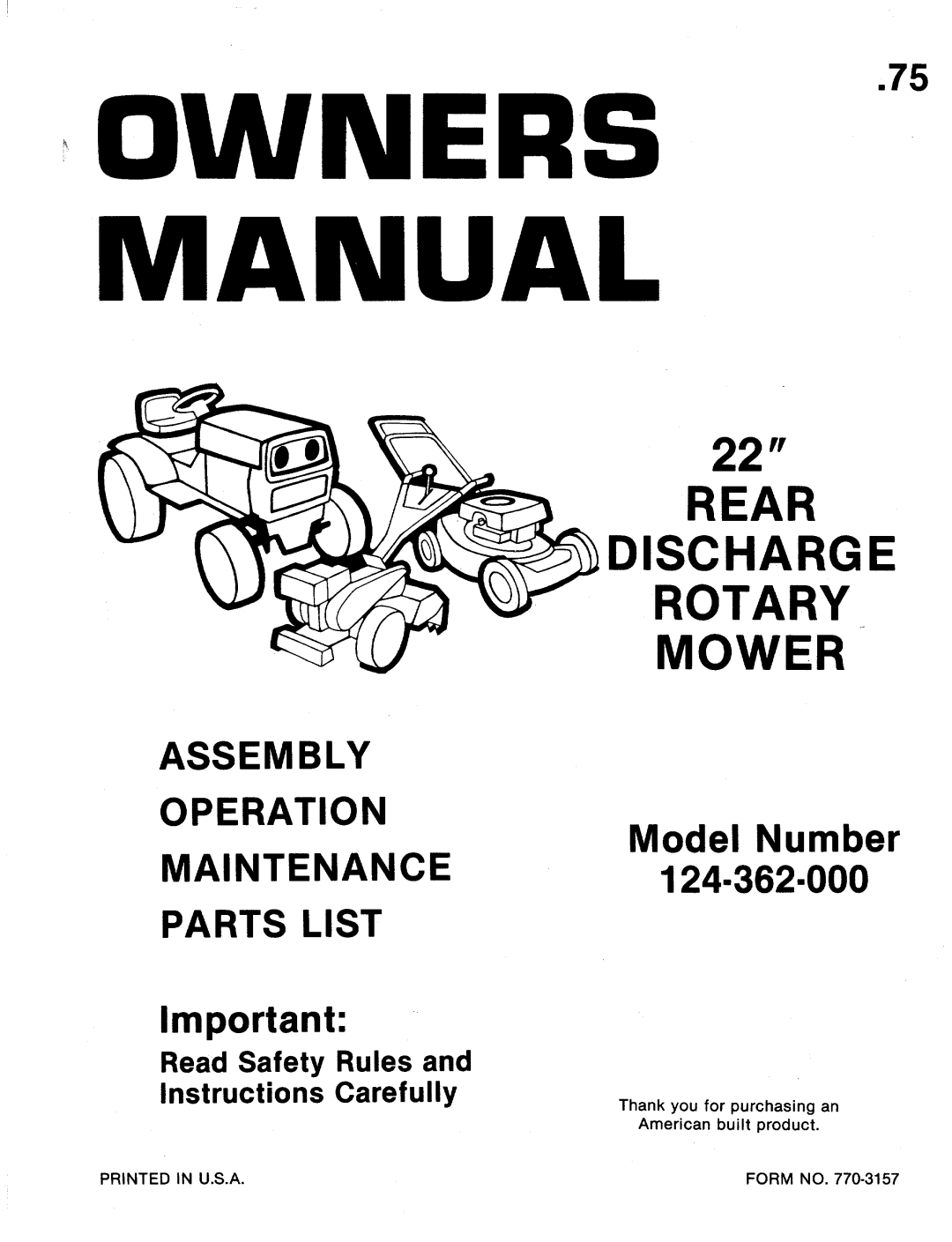 MTD 124-362-000 manual 