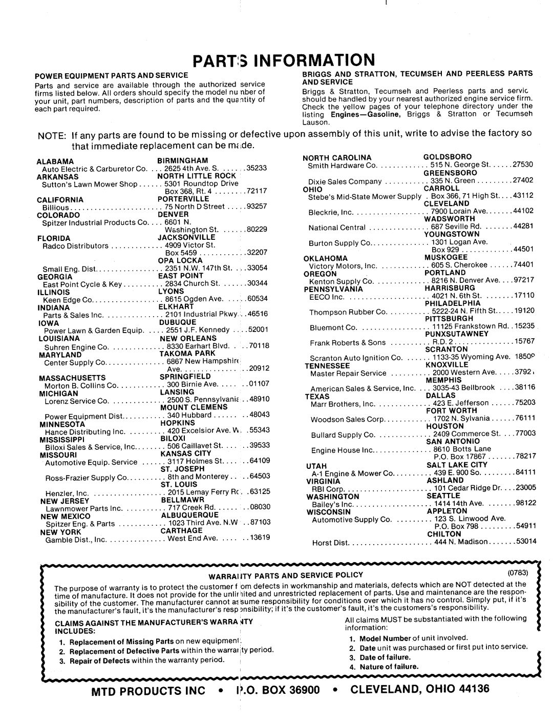 MTD 124-362-000 manual 