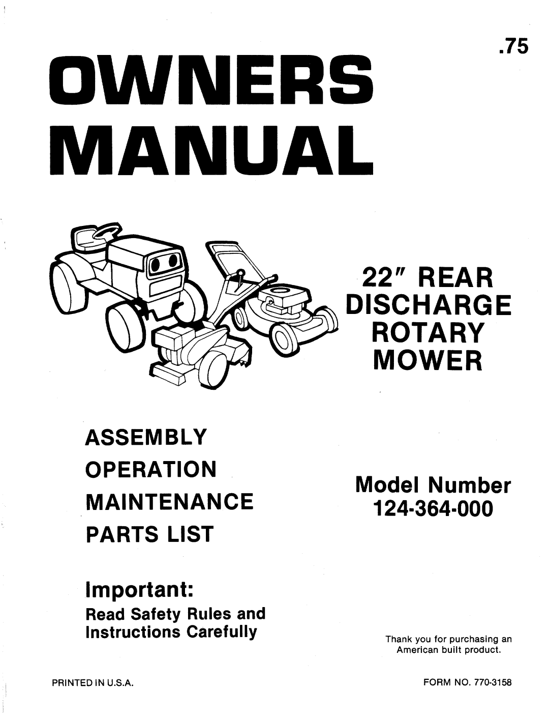 MTD 124-364-000 manual 