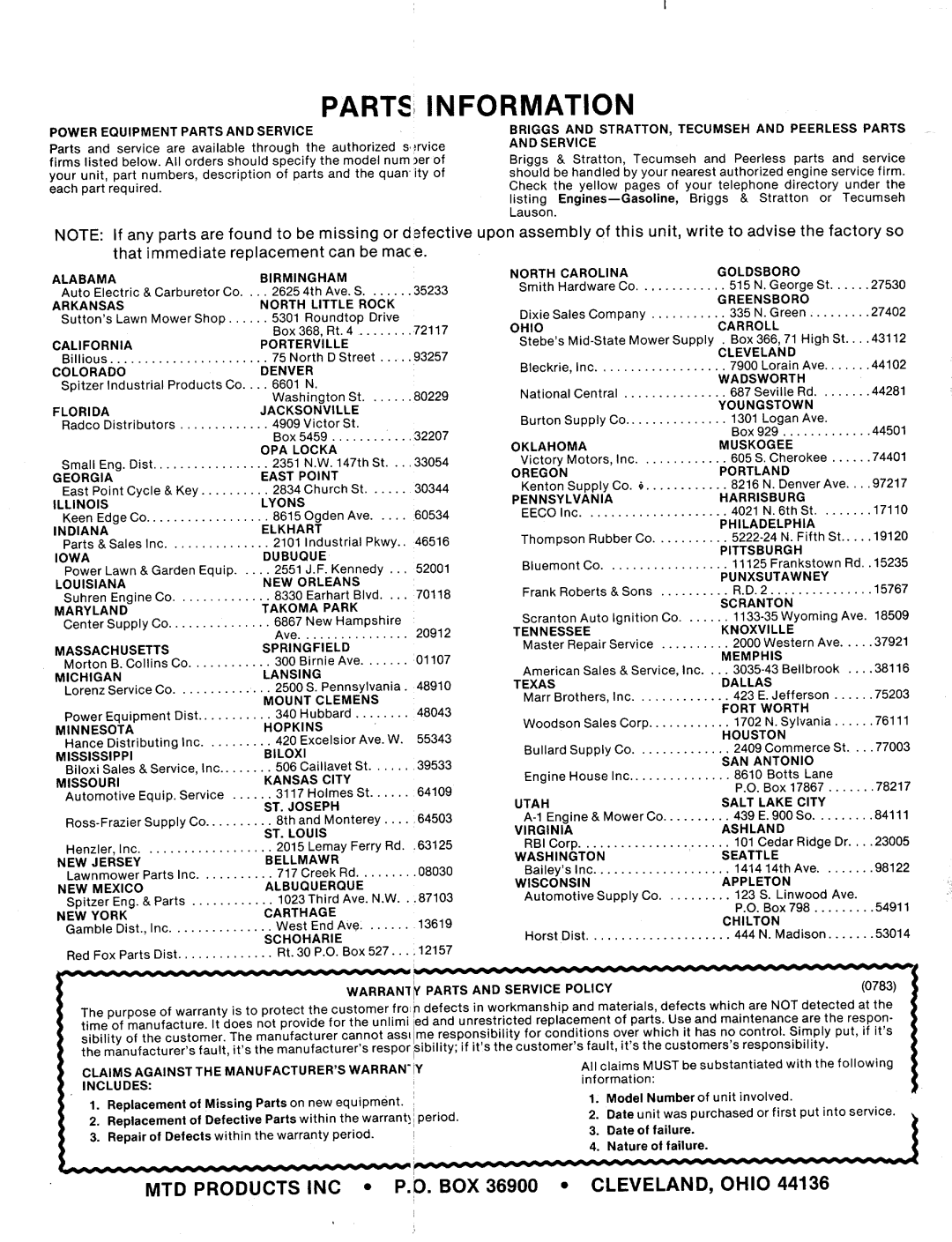 MTD 124-364-000 manual 