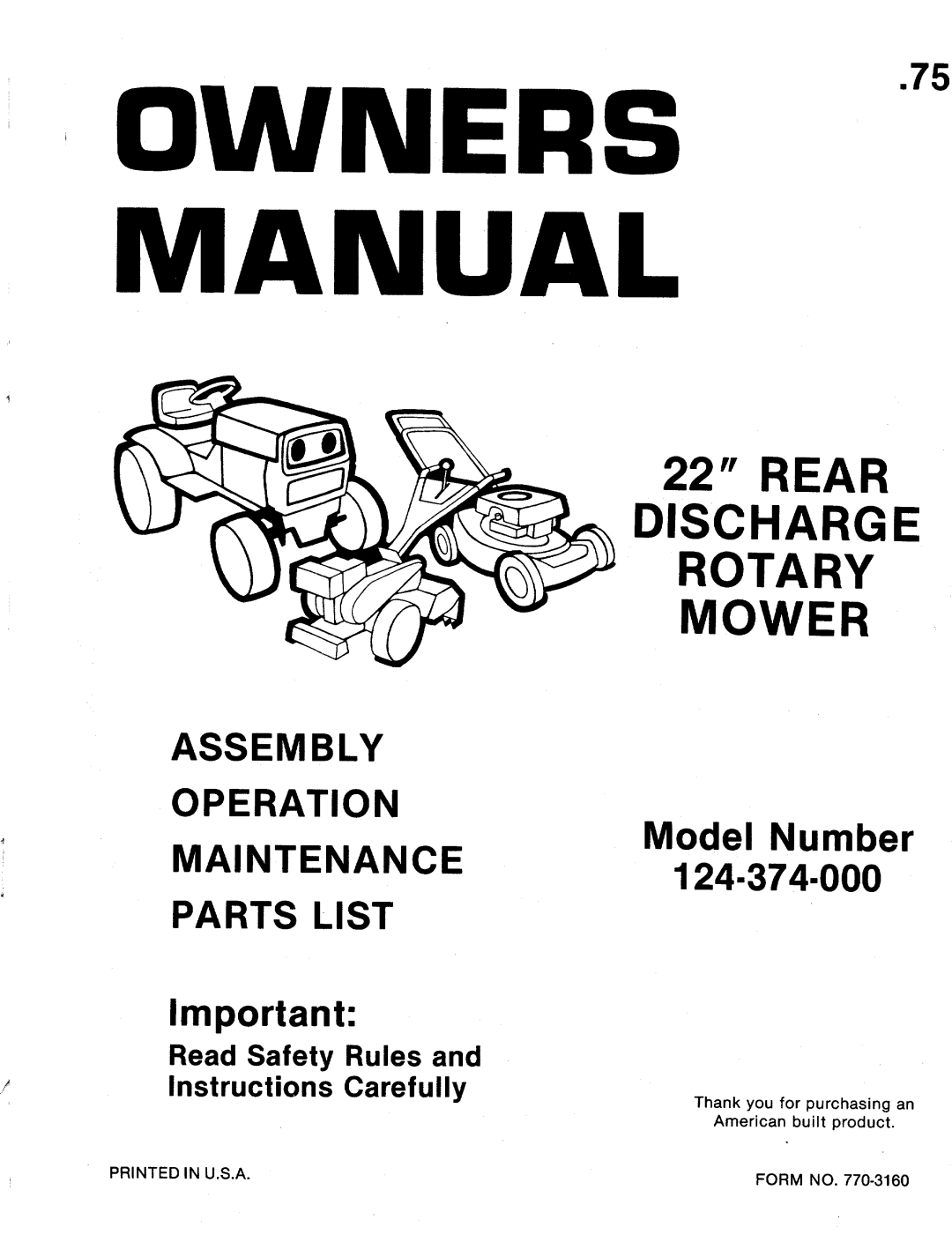 MTD 124-374-000 manual 