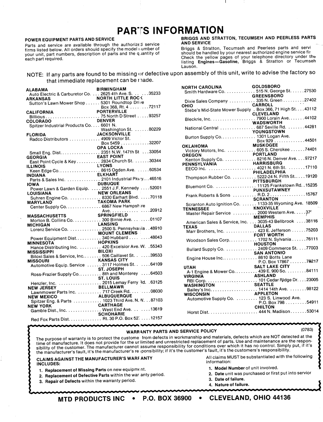 MTD 124-374-000 manual 