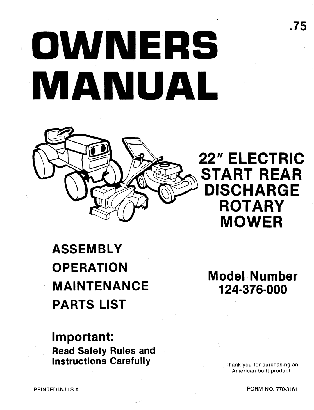 MTD 124-376-000 manual 