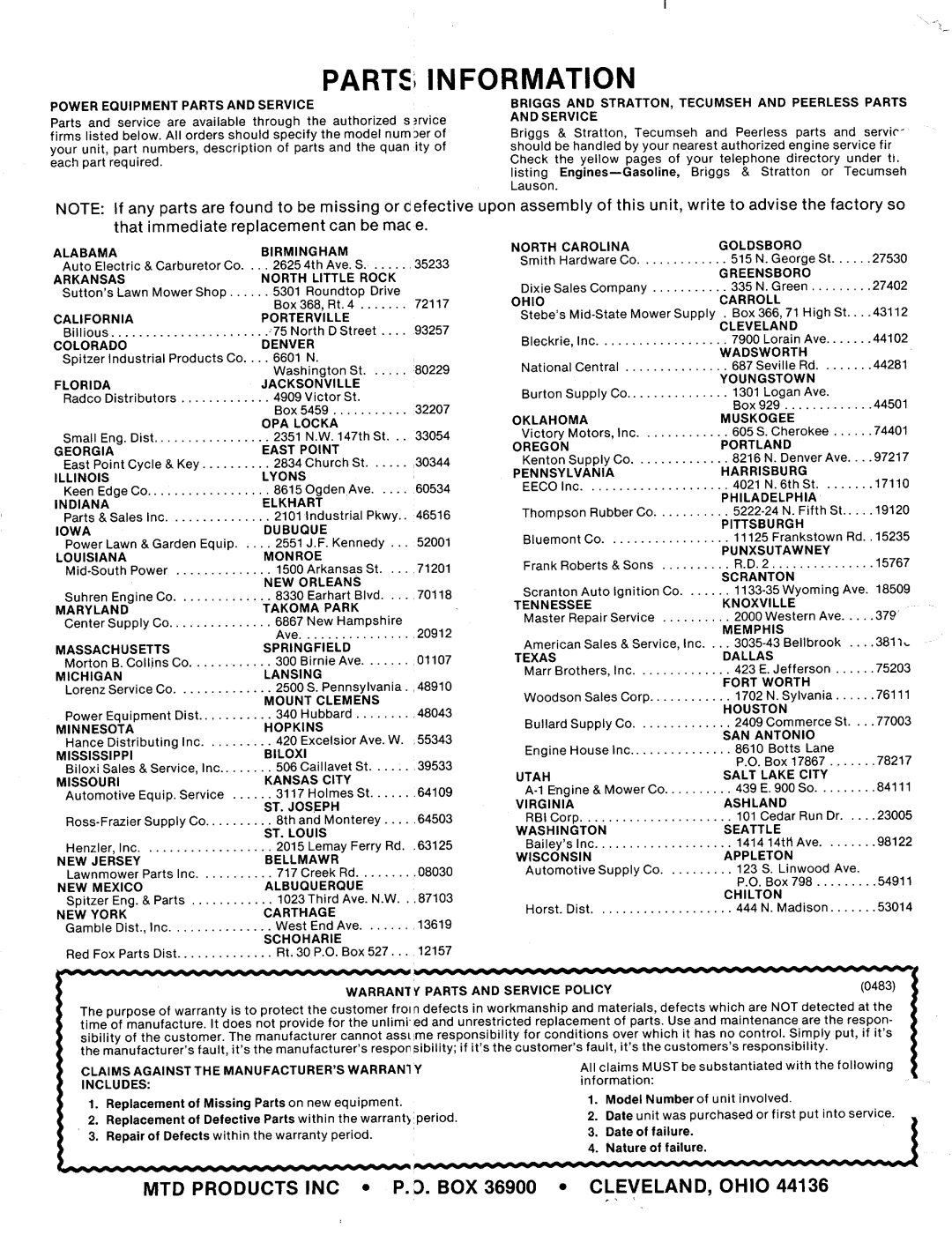 MTD 124-573-000, 124-574-000 manual 