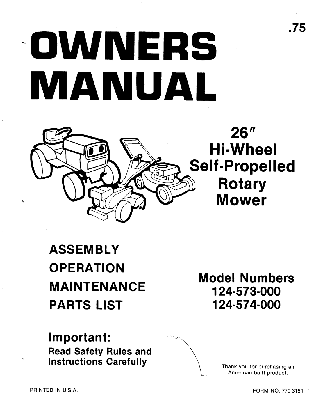 MTD 124-574-000, 124-573-000 manual 