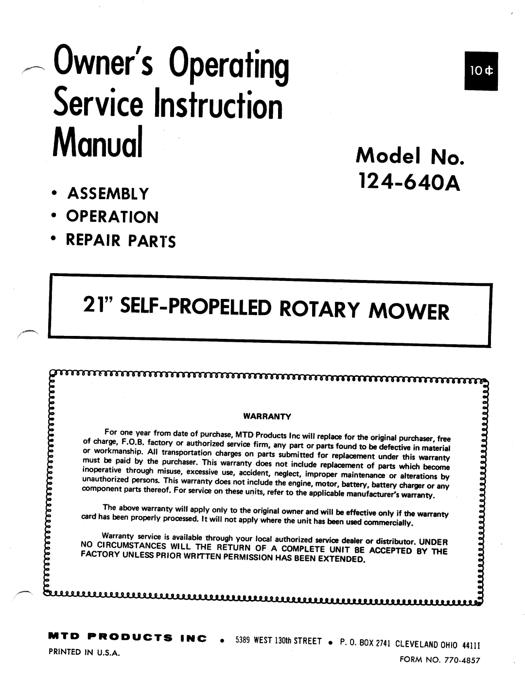 MTD 124-640A manual 