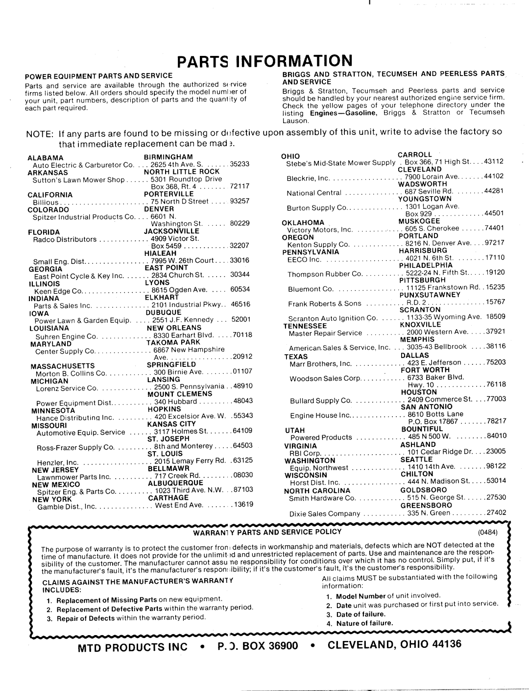 MTD 125-202-000, 125-212-000 manual 