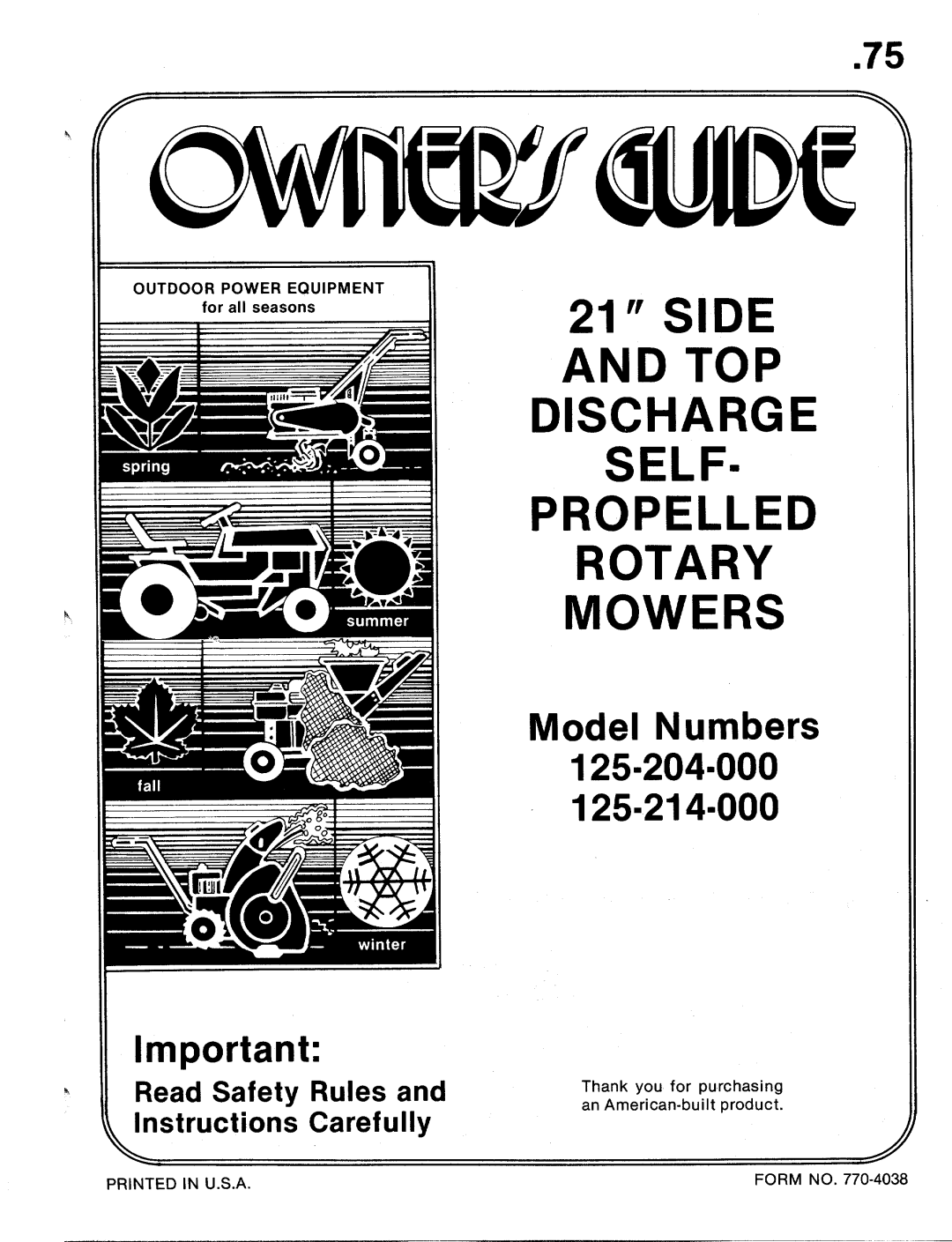 MTD 125-204-000, 125-214-000 manual 