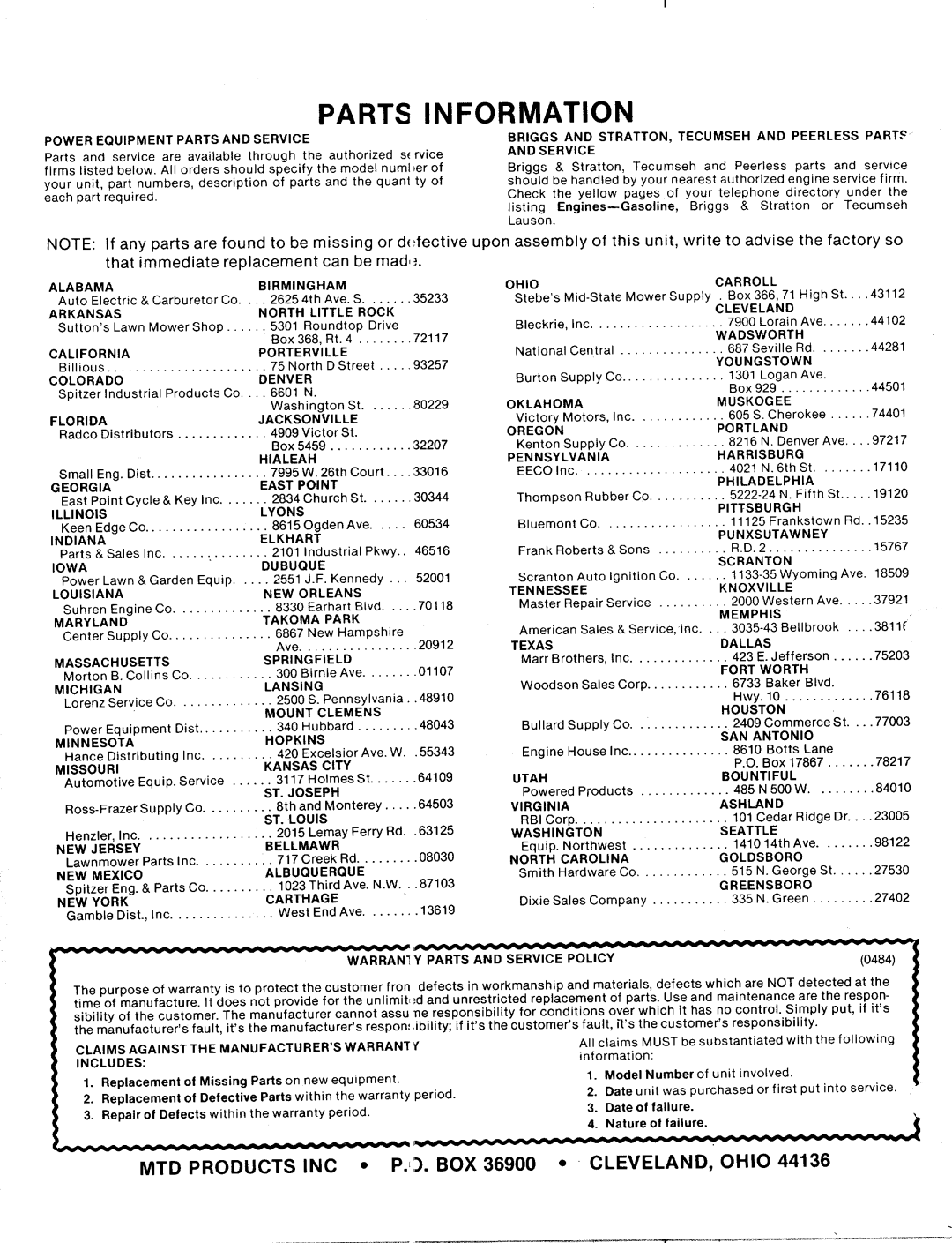 MTD 125-224-000 manual 