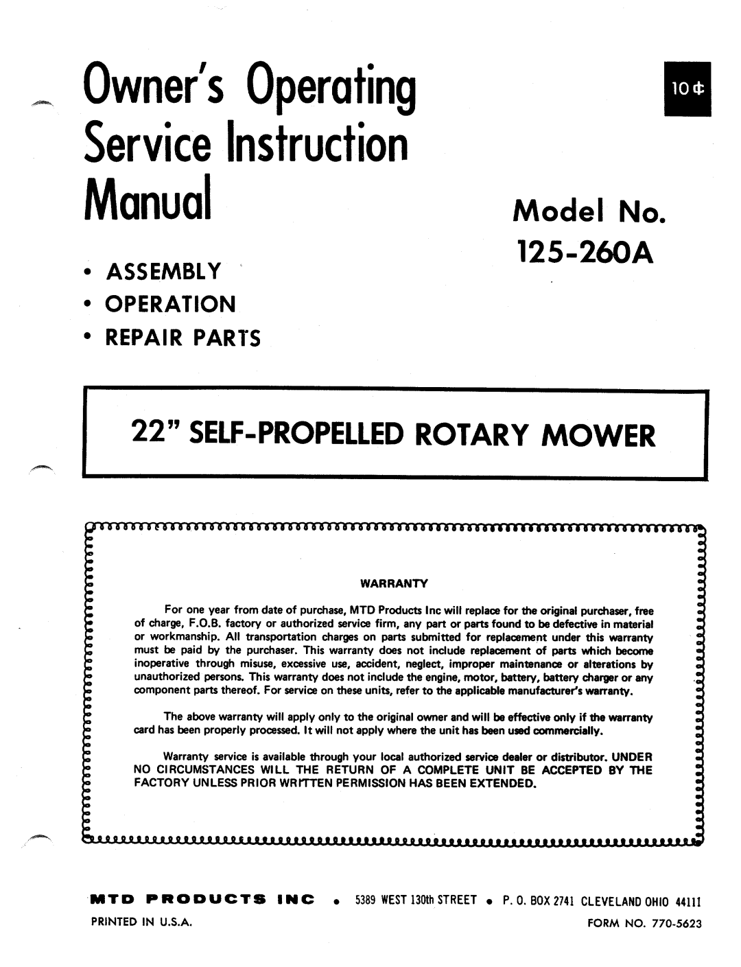MTD 125-260A manual 