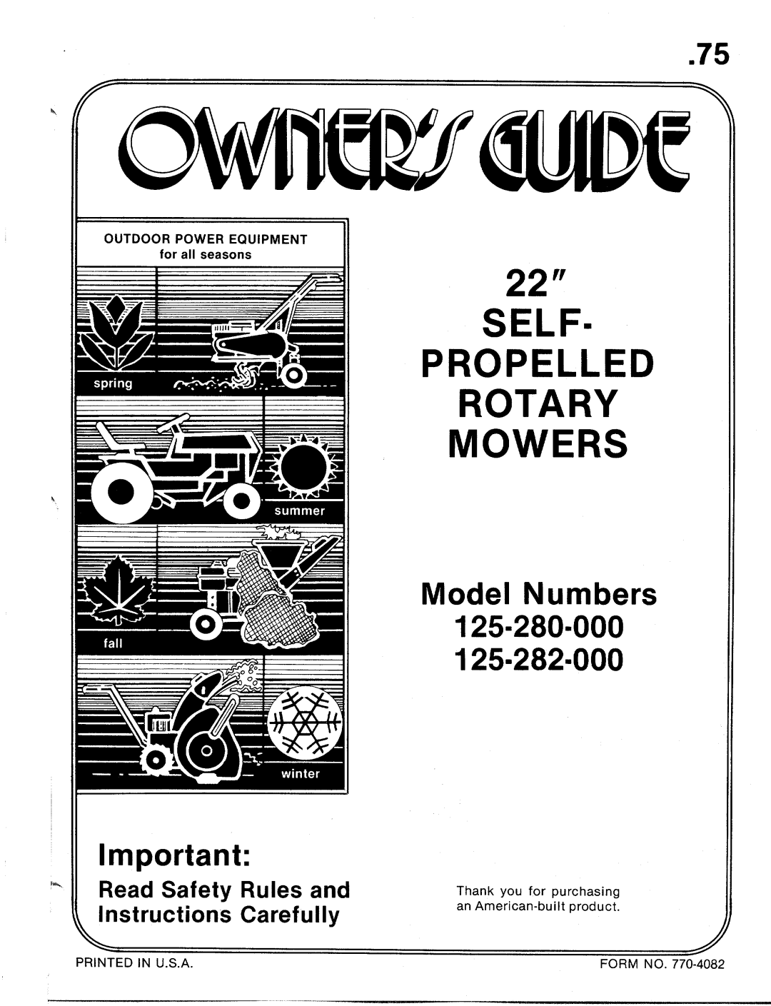 MTD 125-280-000, 125-282-000 manual 