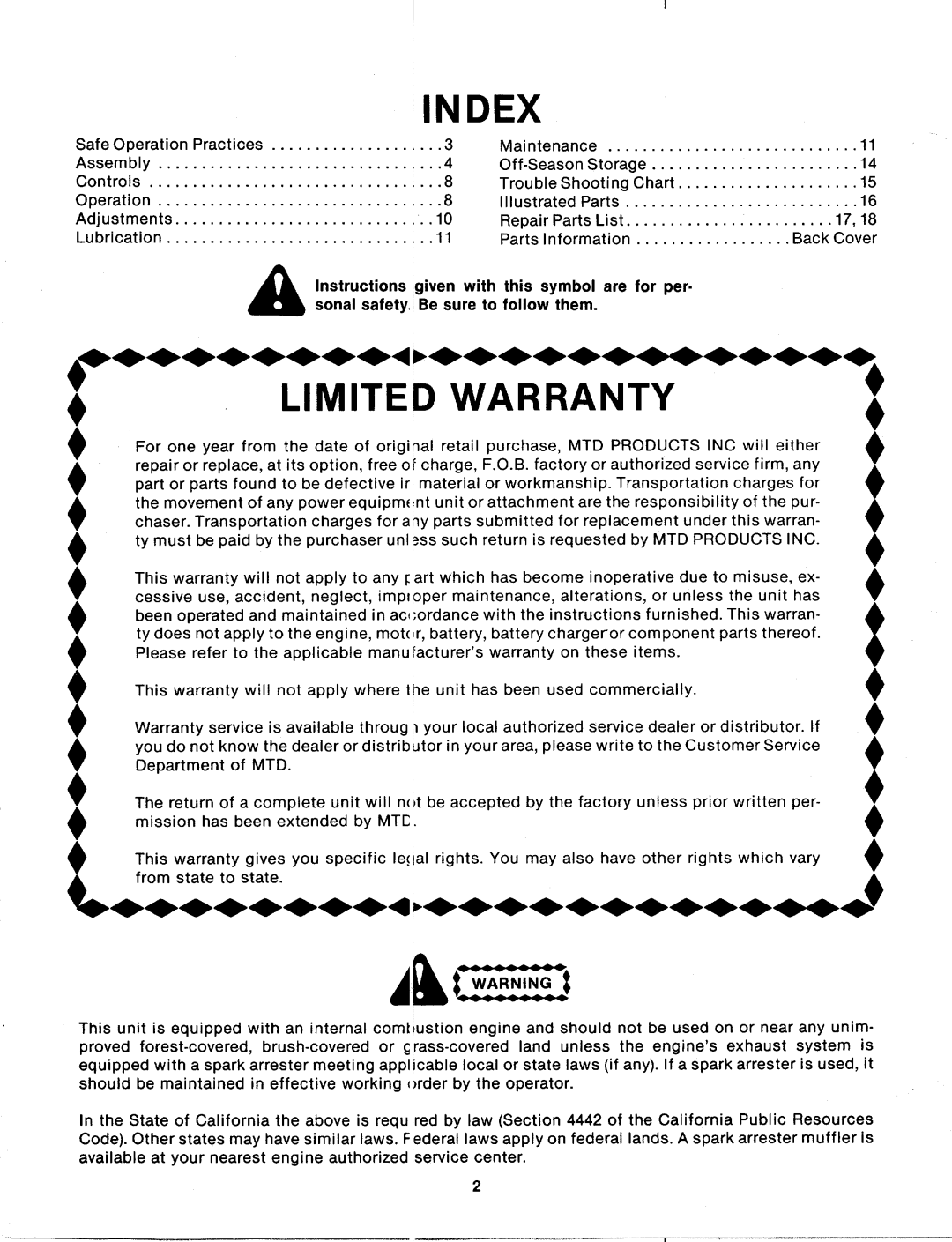 MTD 125-284-000 manual 