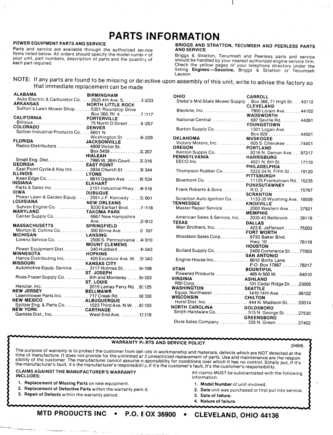 MTD 125-286-000 manual 