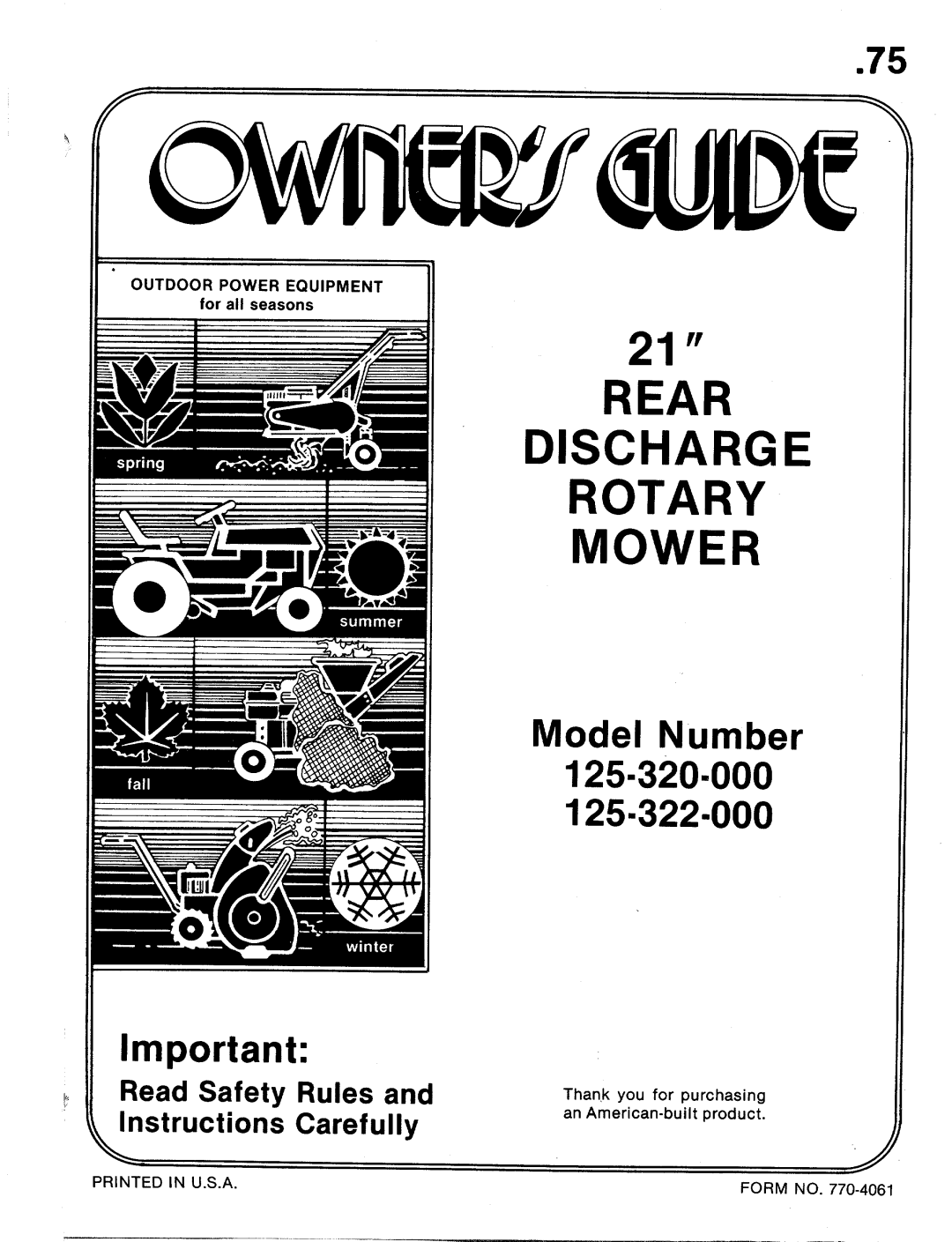 MTD 125-322-000, 125-320-000 manual 