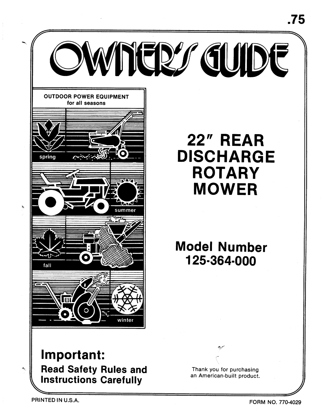 MTD 125-364-000 manual 