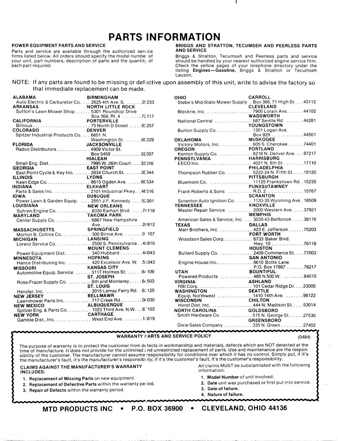 MTD 125-366-000 manual 