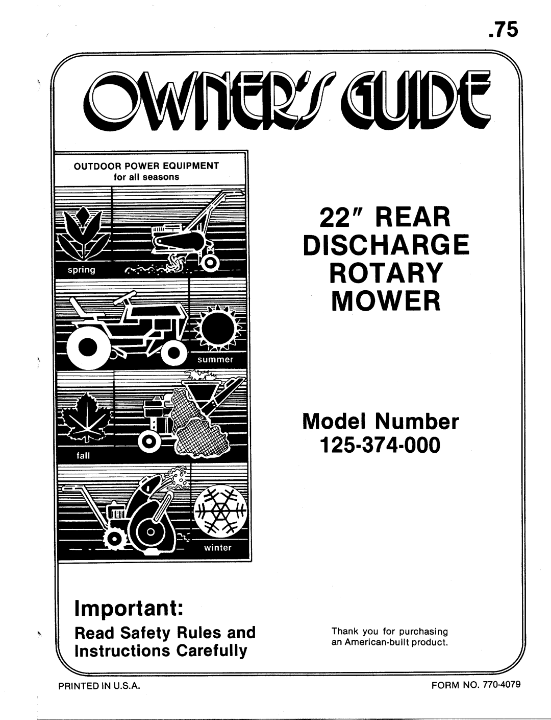 MTD 125-374-000 manual 