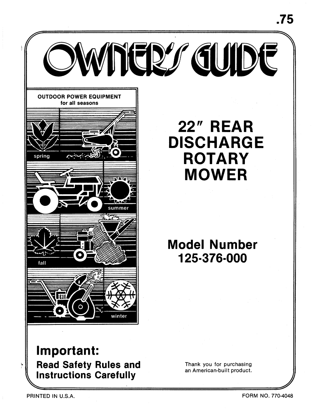 MTD 125-376-000 manual 