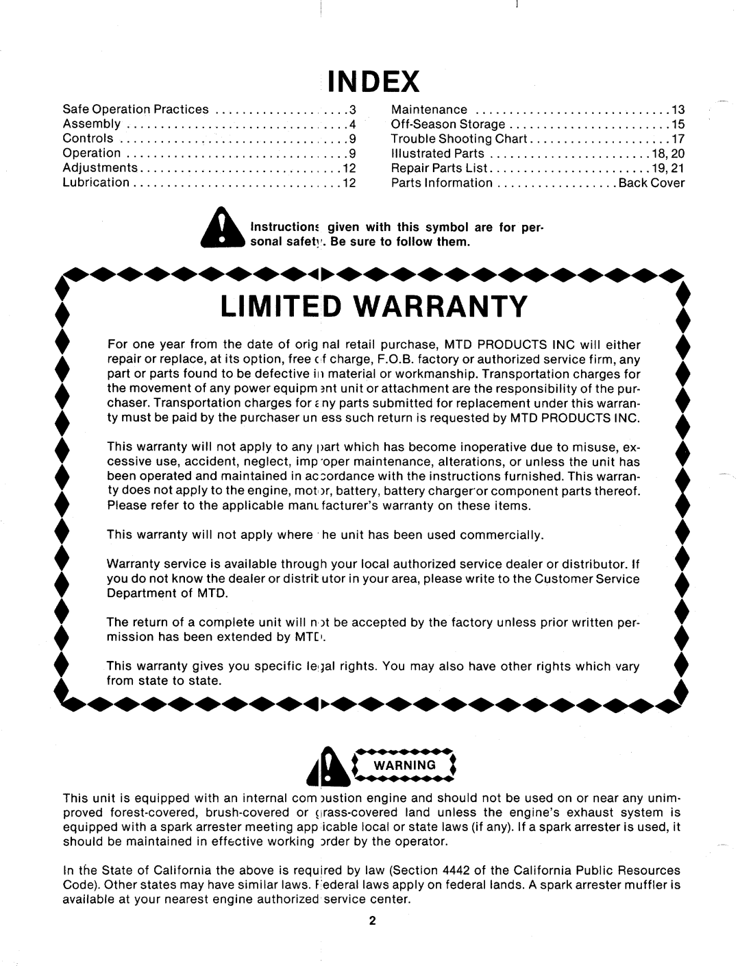 MTD 125-376-000 manual 