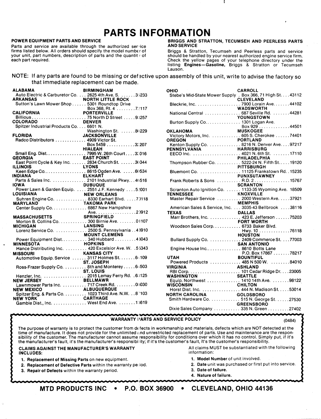 MTD 125-376-000 manual 