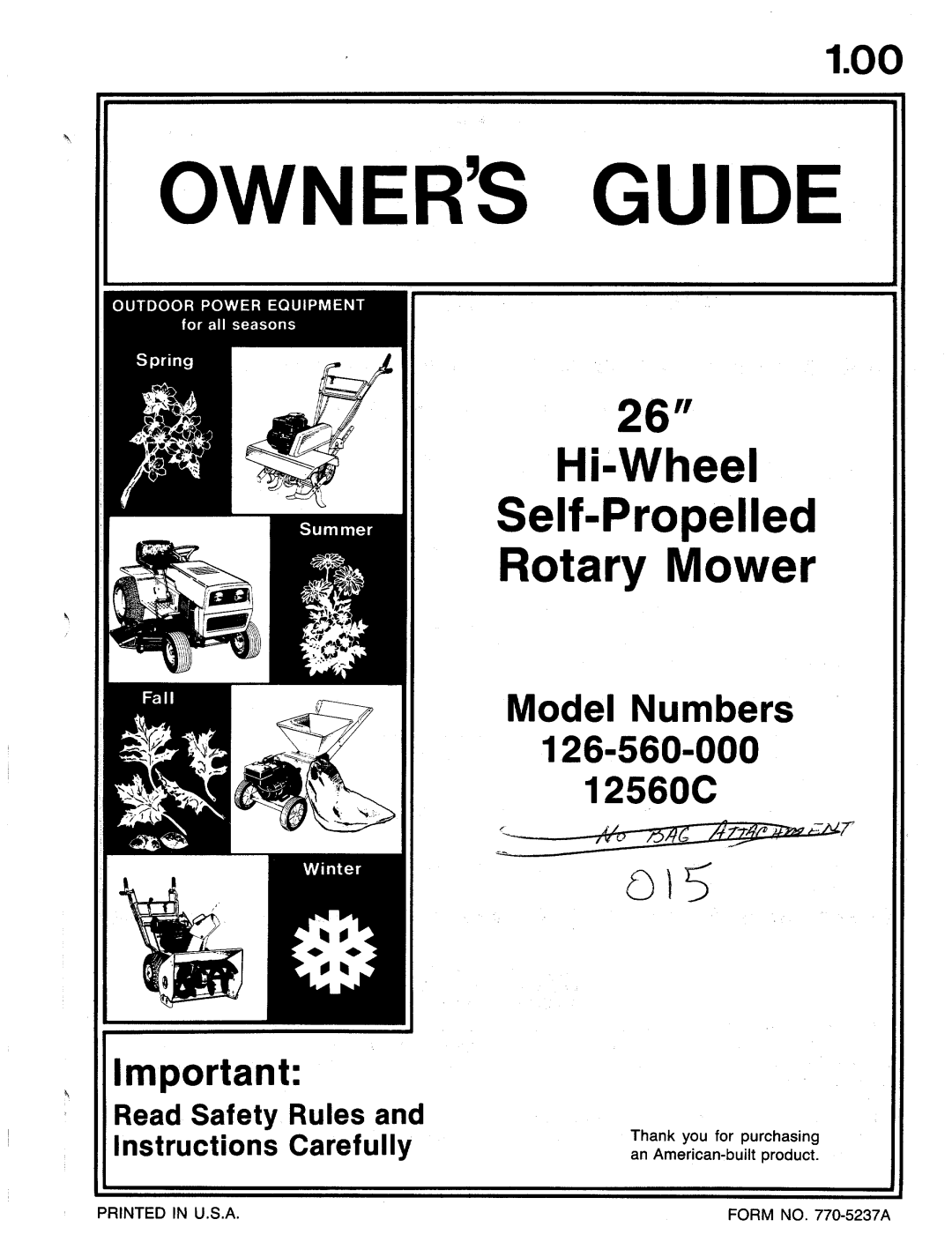 MTD 126-560-000, 12560C manual 