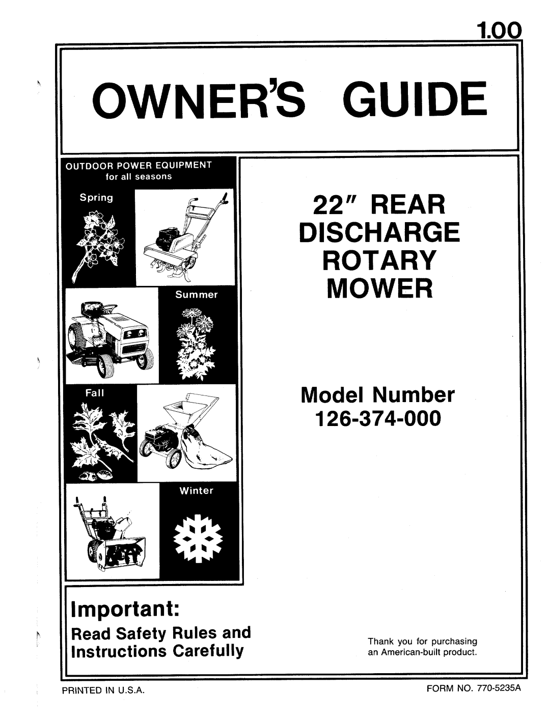 MTD 126-374-000 manual 