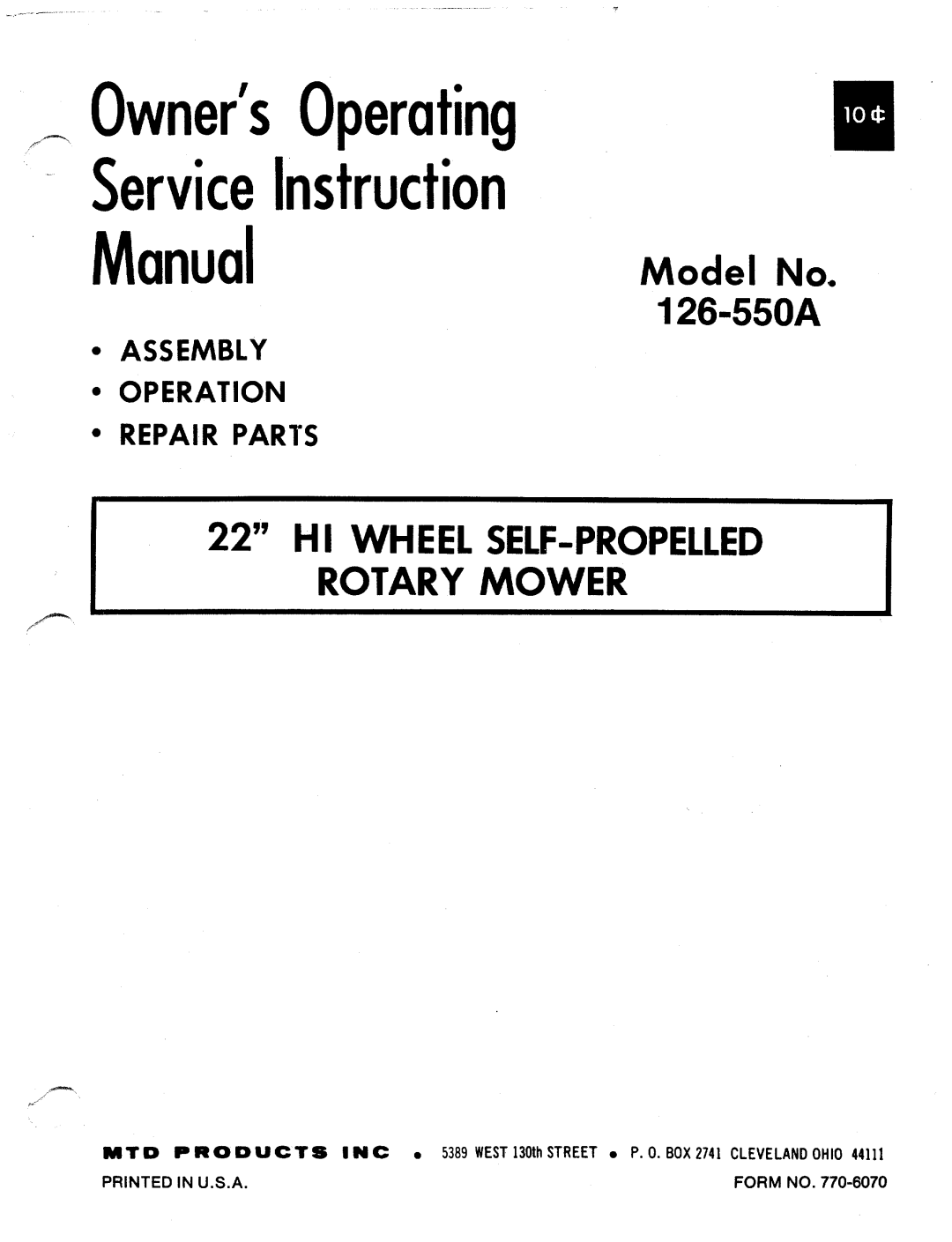 MTD 126-550A manual 