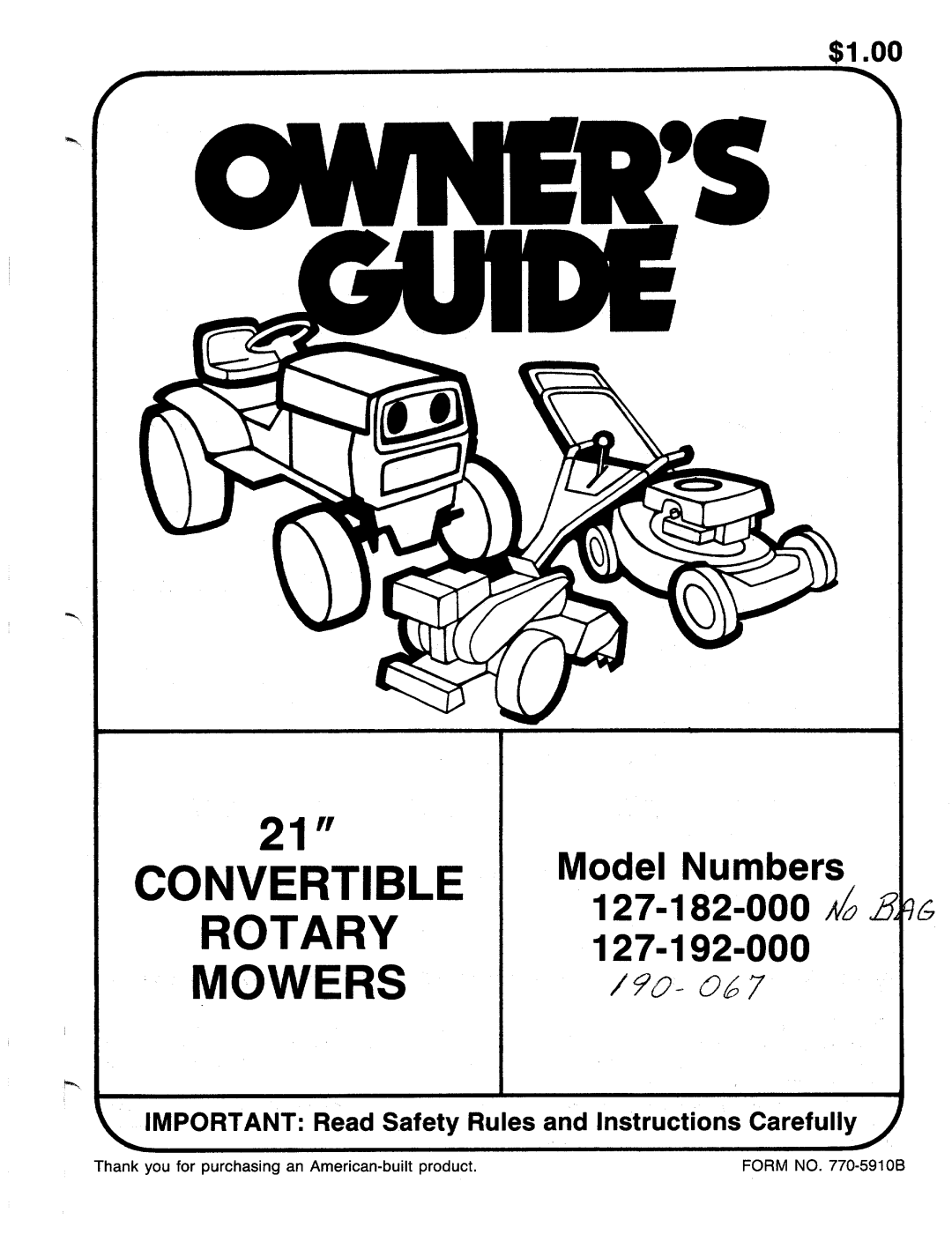 MTD 127-182-000, 127-192-000 manual 