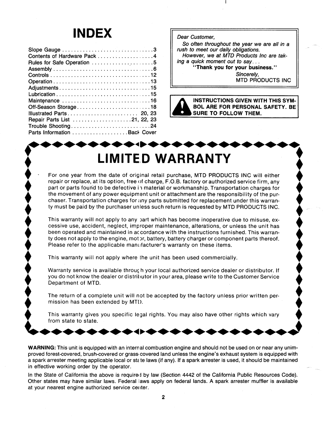 MTD 127-192-000, 127-182-000 manual 