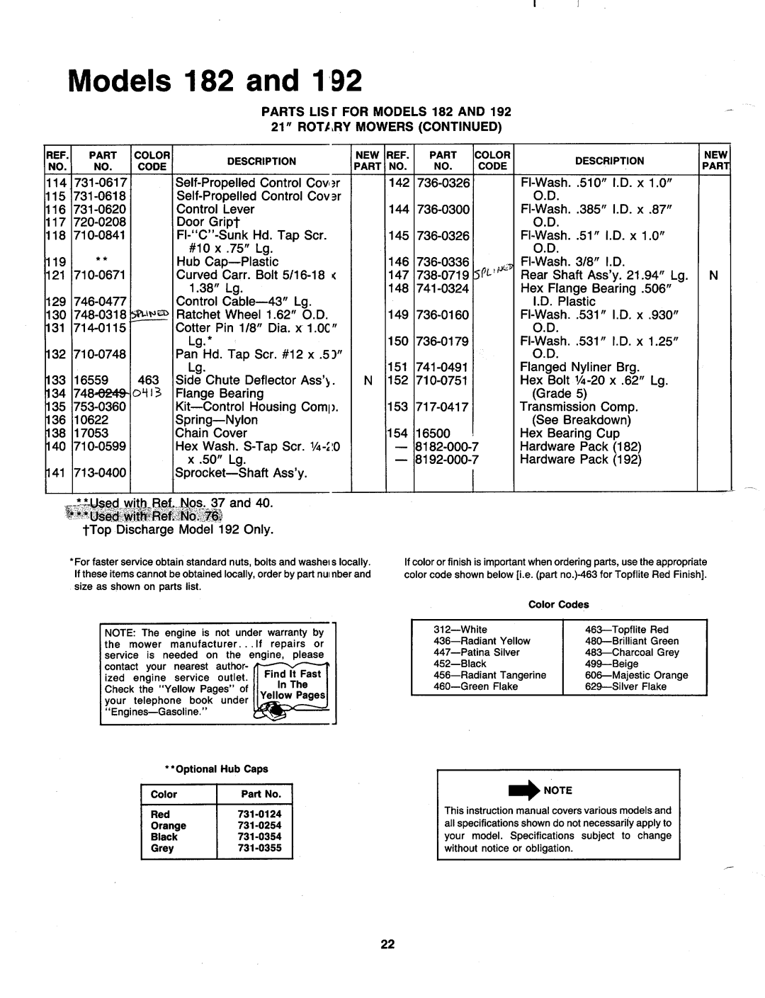 MTD 127-192-000, 127-182-000 manual 