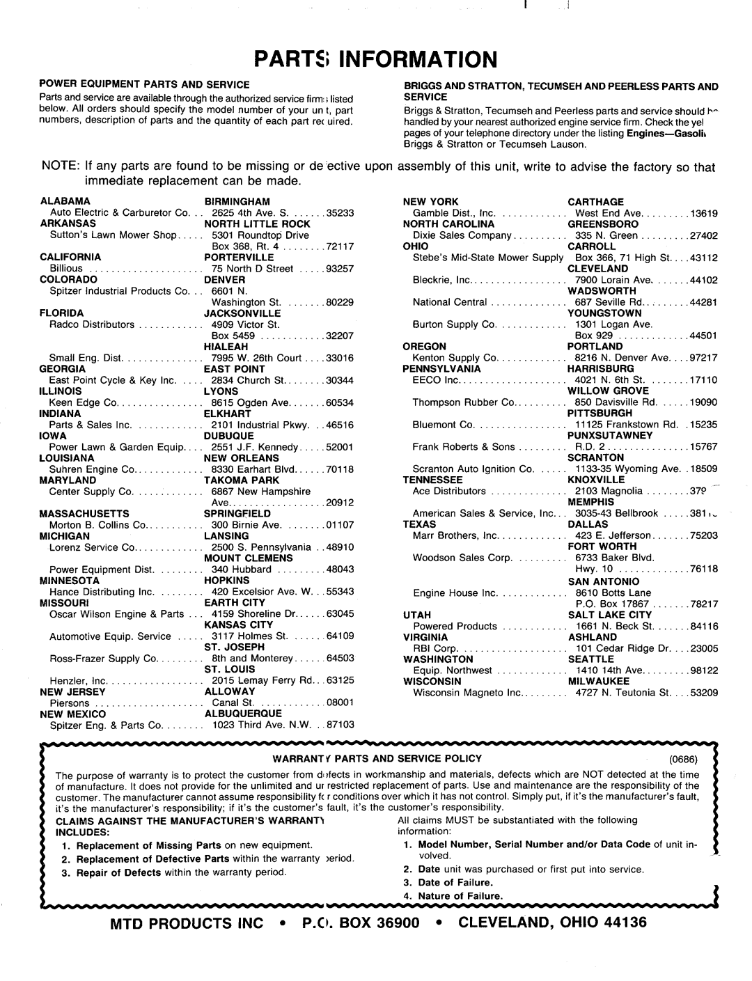 MTD 127-182-000, 127-192-000 manual 