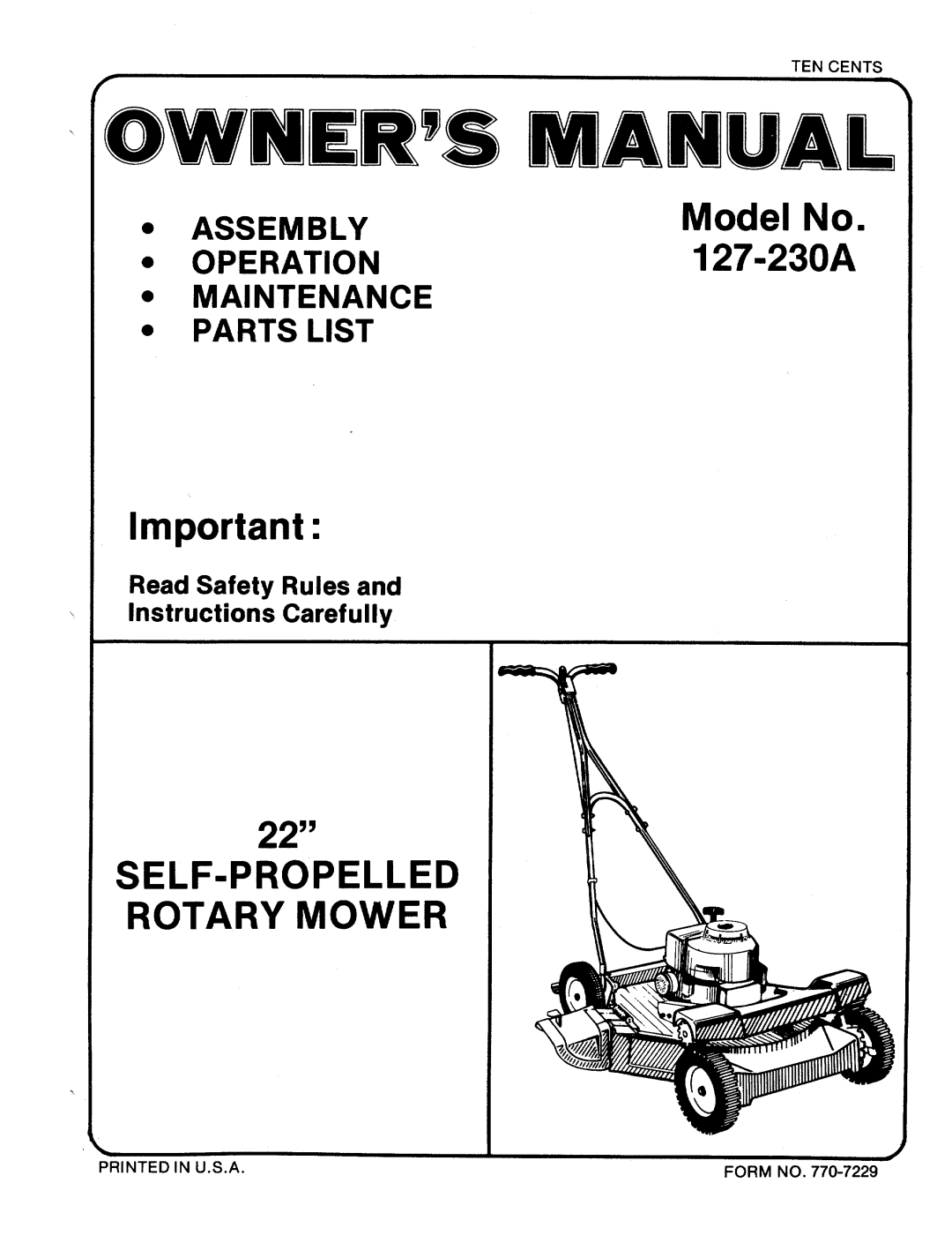 MTD 127-230A manual 