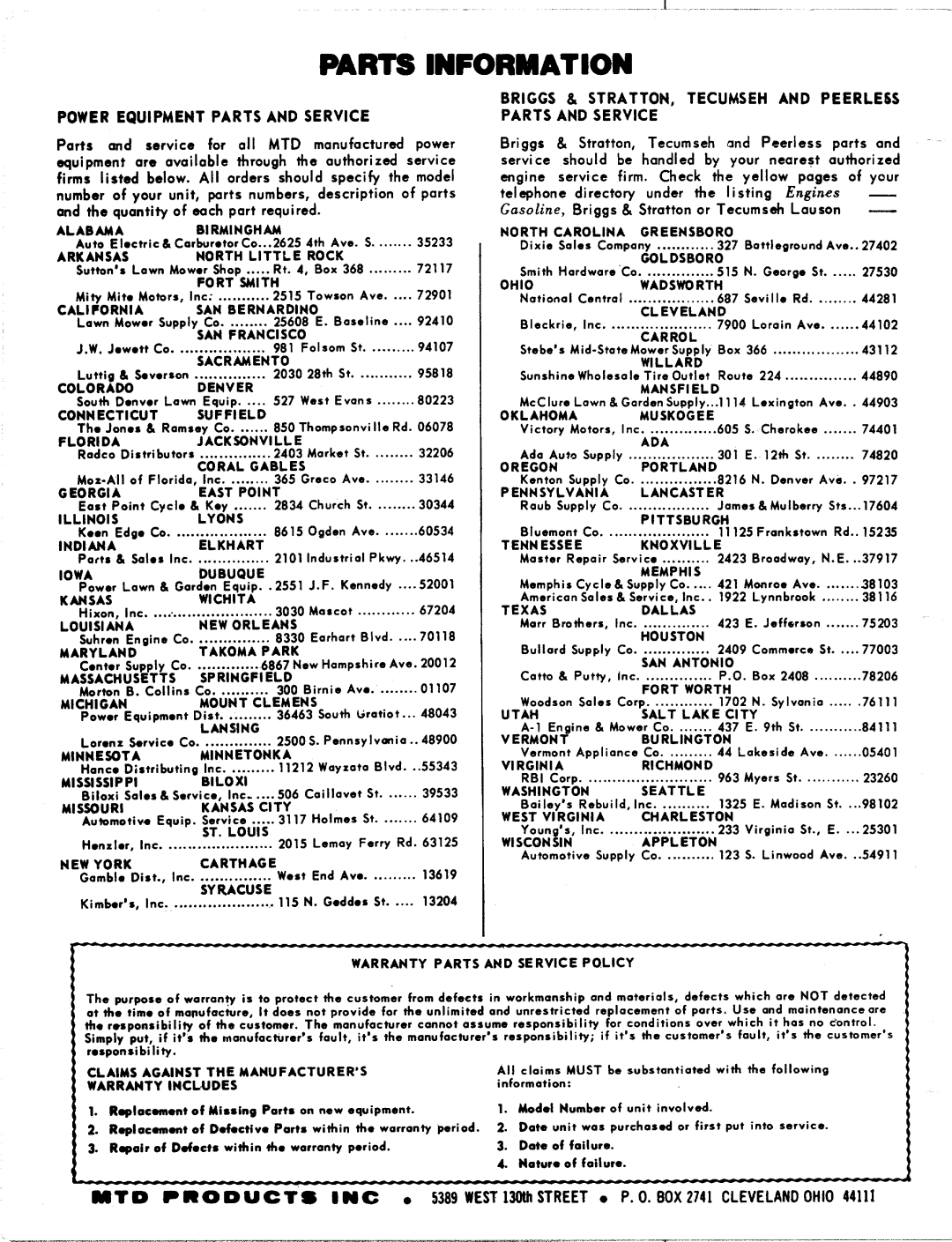 MTD 127-260A, 127-260-300 manual 