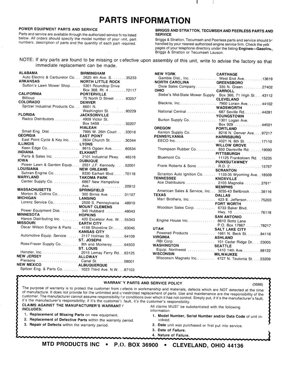 MTD 127-262-000, 127-260-000 manual 