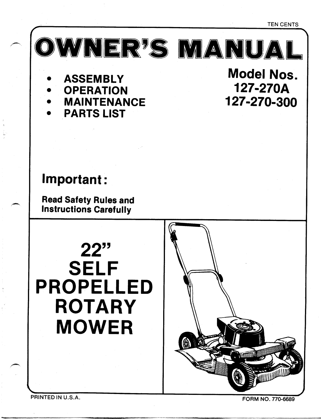 MTD 127-270-300, 127-270A manual 