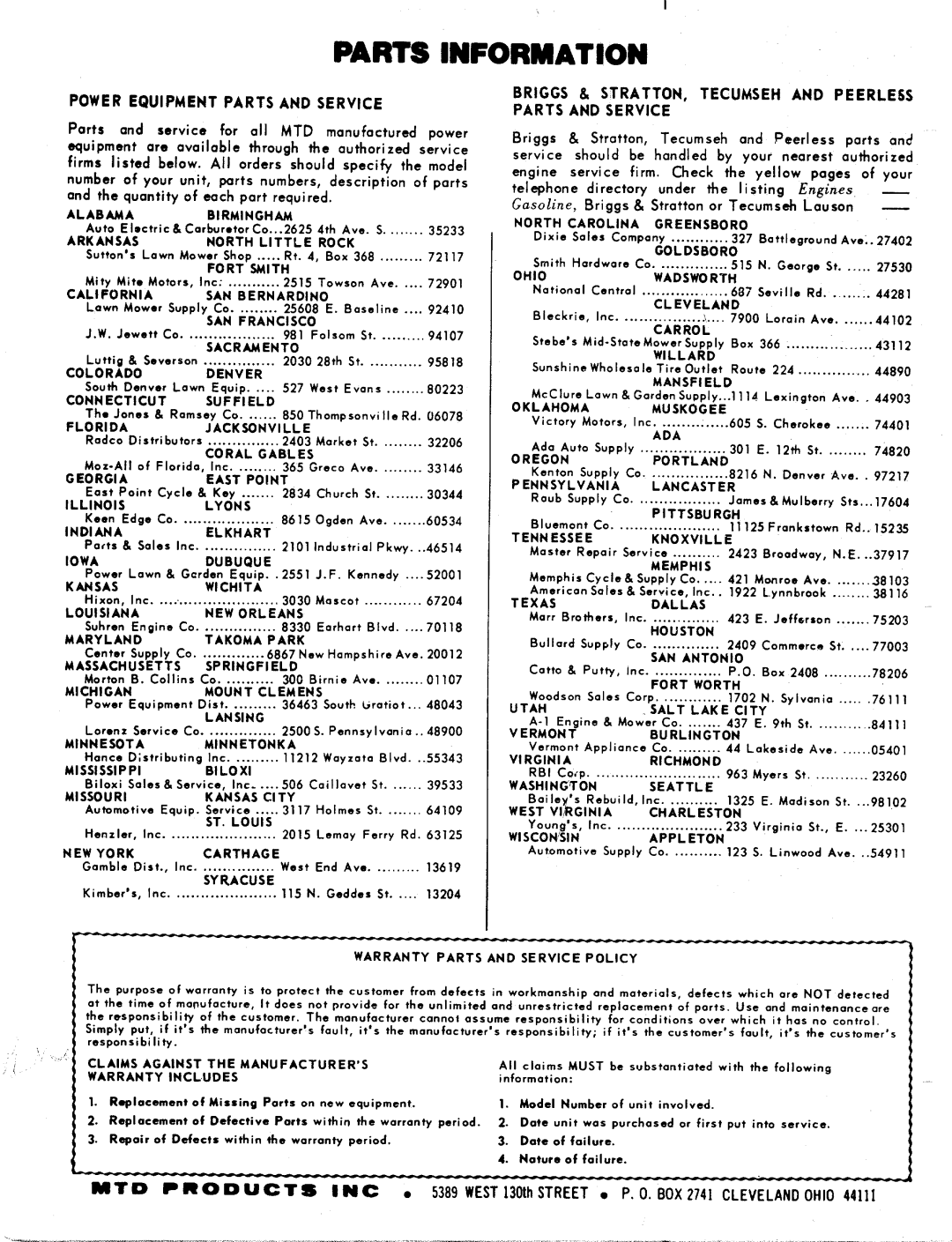 MTD 127-270A, 127-270-300 manual 