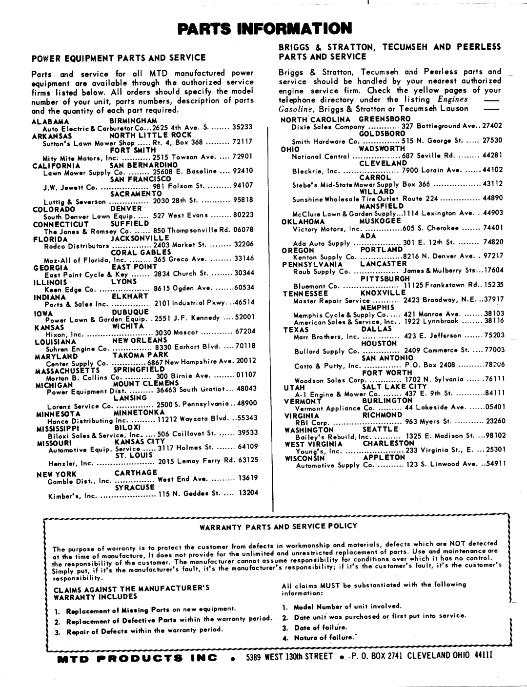 MTD 127-280A, 127-280-300 manual 