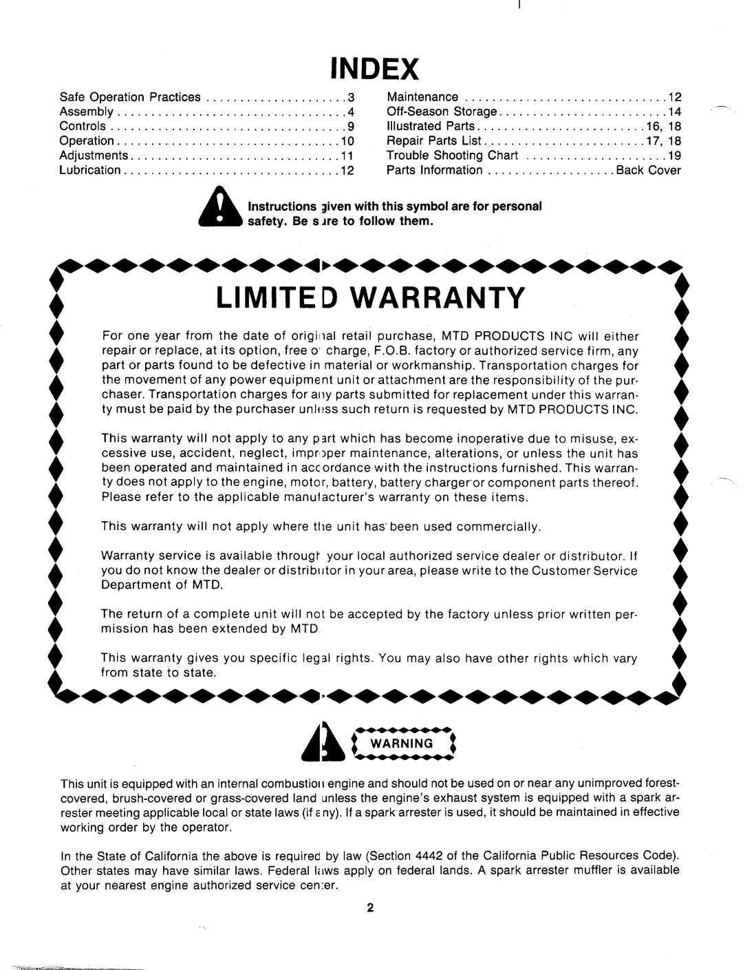 MTD 127-322-000 manual 