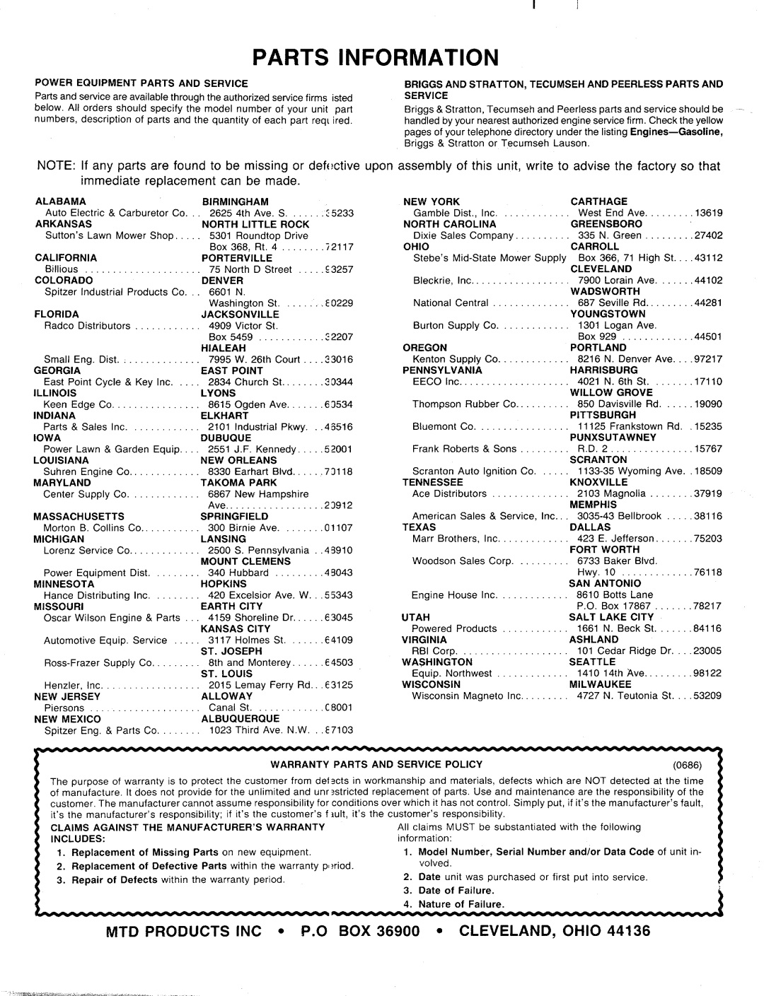 MTD 127-322-000 manual 